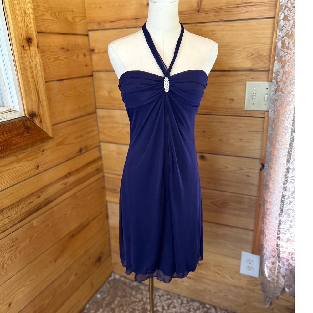 Vintage Jolie Halter Mini Dress Size 2 Purple Rhinestone Y2K McBling Jolie Blue